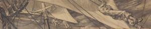 Thomas Sergeant LaFarge  Aloft (Preparatory drawing for mural on East wall in New London Post Office)  20th Century  Charcoal on Paper  15 x 71 inches  Gift of Mrs. Thomas LaFarge
