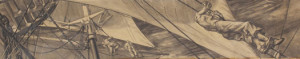 Thomas Sergeant LaFarge Aloft (Preparatory drawing for mural on East wall in New London Post Office) 20th Century Charcoal on Paper 15 x 71 inches Gift of Mrs. Thomas LaFarge