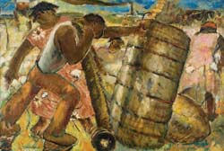Charles Ward  Story of Cotton (Mural Study for Roanoke Rapids, North Carolina Post Office)  1937  Oil on Canvas  16 ½ x 24 ½ inches  Courtesy D. Wigmore Fine Art, Inc. and the Estate of Charles Ward