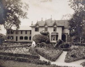Constance Holt in the Parterre Garden at Roseland Cottage, about 1920 Woodstock, Connecticut