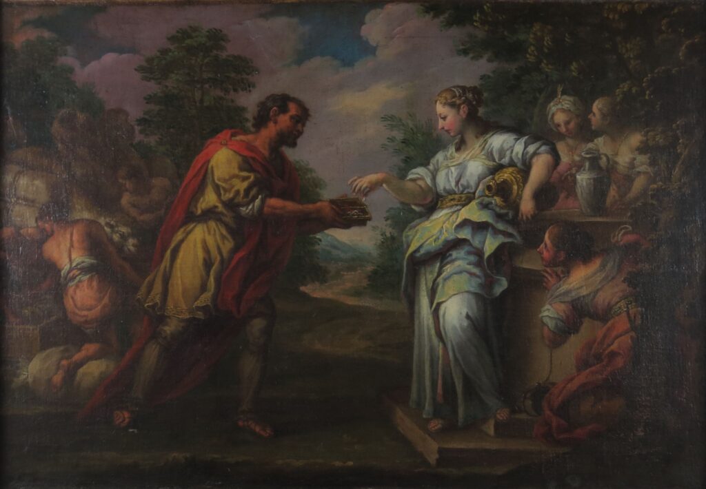 Attributed to Jacopo Marieschi (Italian, Venetian, 1711-1794), Isaac and Rebekah at the Well, 1700s, oil on canvas. Museum purchase, Friends Fund, 1952.66.