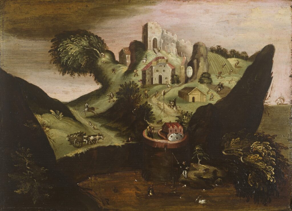 Unknown artist (possibly Flemish, active later 1500s), Landscape and Portrait, ca. 1550-1600, oil on panel. Gift of Edward Pawlin, NY, 1968.129.


Anthropomorphic landscapes similar to this one appear in German prints and in Netherlandish paintings in the late 1500s. Elements of this particular scene seem Flemish in style, yet much remains unknown about this fascinating painting.