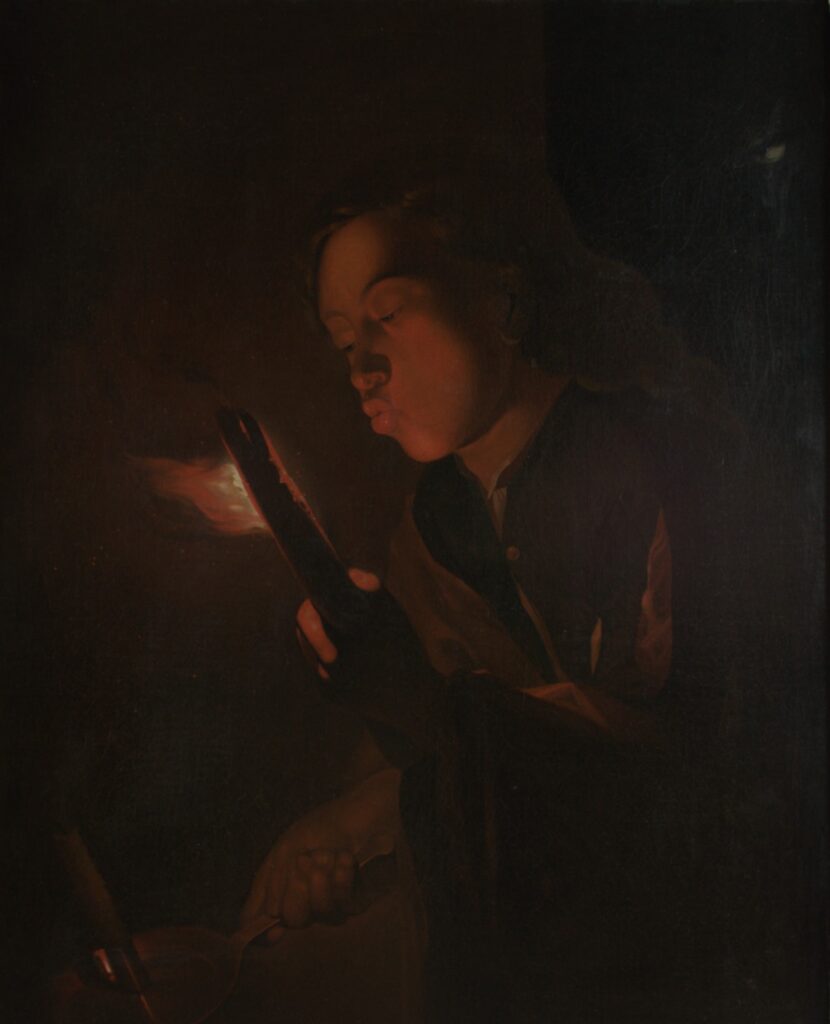 Attributed to Godfried Schalcken (Dutch, 1643-1706), Boy with a Firebrand, ca. 1690s, oil on canvas. Gift of Edward Pawlin, 1969.122.