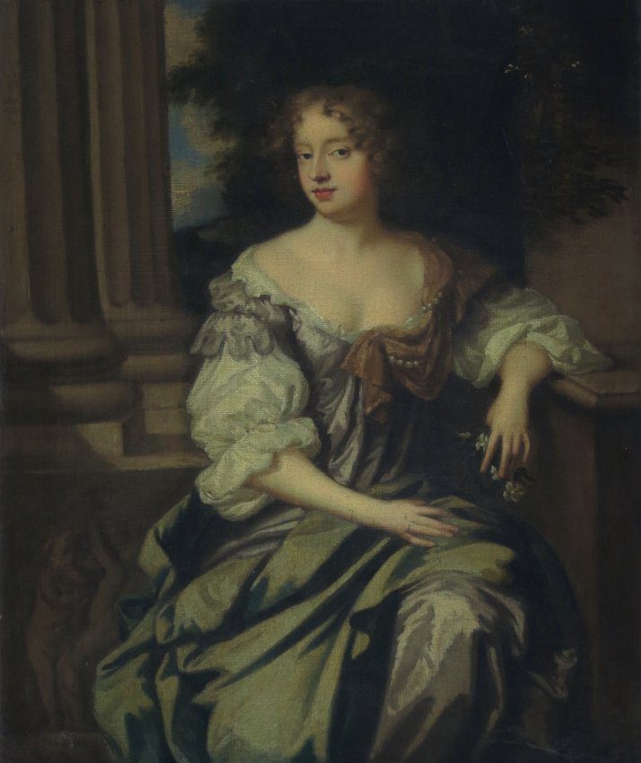 Sir Peter Lely, or his workshop (Dutch, active in England, 1618-1680), Portrait of Elizabeth Wriothesley, Countess of Northumberland, ca. 1660s, oil on canvas. Gift of Mrs. Dora Koch, 1980.10. 


Britain’s King Charles II was restored to the monarchy in 1660 after a decade of instability under the rule of Oliver Cromwell. The restoration of the crown brought celebration and an embrace of aristocratic power. During his exile in France, Charles II came to appreciate refinement and fashion and he encouraged a new era of opulence in his court, inviting female courtiers in larger numbers than in his father’s reign. Elizabeth Wriothesley was one such figure in the Restoration court, and Peter Lely painted her several times, including this seated composition, which was reproduced as a mezzotint engraving. The small scale of this painting indicates that it is likely a secondary version of this portrait.


Elizabeth Wriothesley was a great beauty. The daughter of Thomas Wriothesley, Earl of Southhampton, she married Joceline Percy, Earl of Northumberland in 1662, and following his death, married Ralph, First Duke of Montagu, the English Ambassador in France.