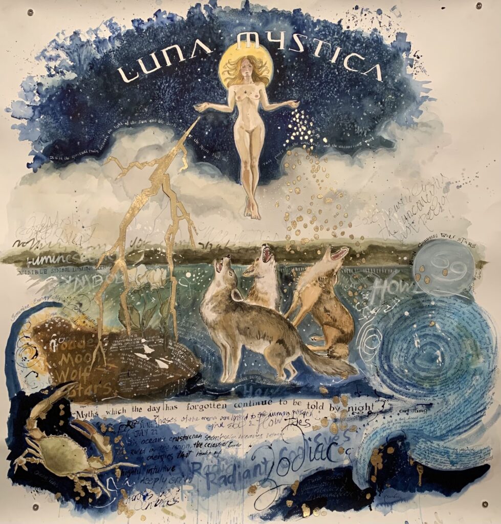 Melissa Barbieri, Luna Mystica, 2020, India ink, watercolor, sea salt and Dutch metal on cold-pressed paper. Courtesy of the artist.